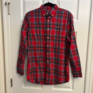 Vineyard Vines boy's red plaid cotton "Whale Shirt" (18/XL)